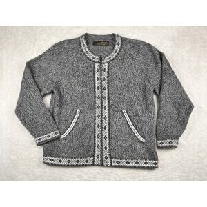 Designer Threads Cardigan Women’s Sz M Grey Fair Isle 100% Alpaca Full Zip Wool